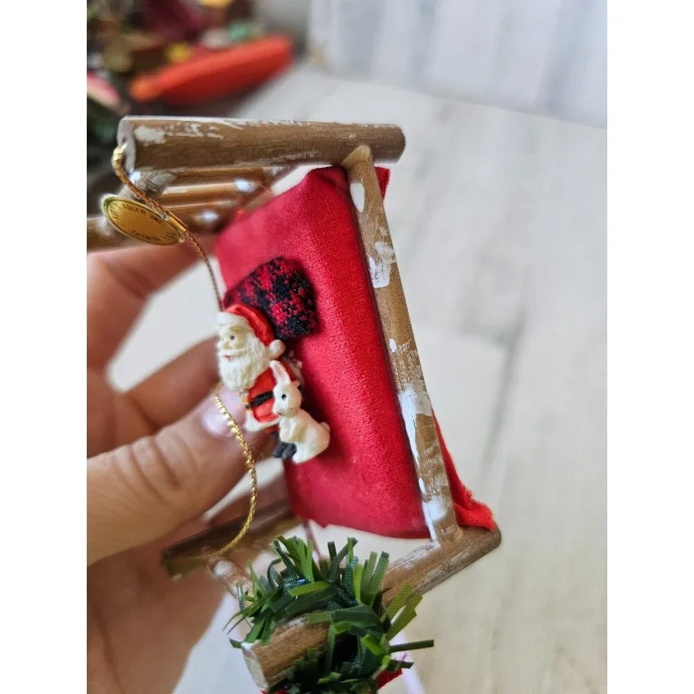 Antique Kurt Adler Santa bed rabbit ornament‎ vintage wooden Xmas tree